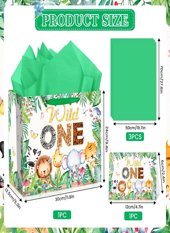 Yoirrat Large Wild One Gift Bags with Greeting Card for Boys 1st Birthday Wrapping Paper Jungle Safari Woodland Animal Gift Bag Baby Shower Christmas Party Supplies - Image 3